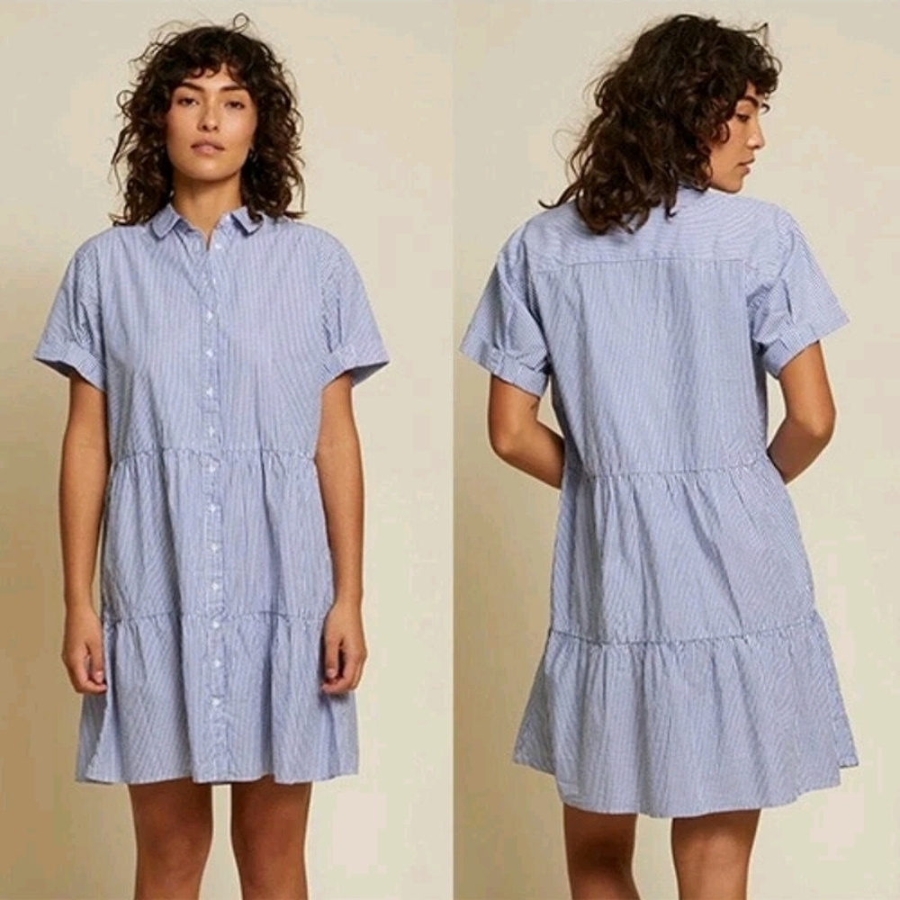 Nation LTD Hallie Tiered Shirtdress Women's Banker Stripe Size Small
